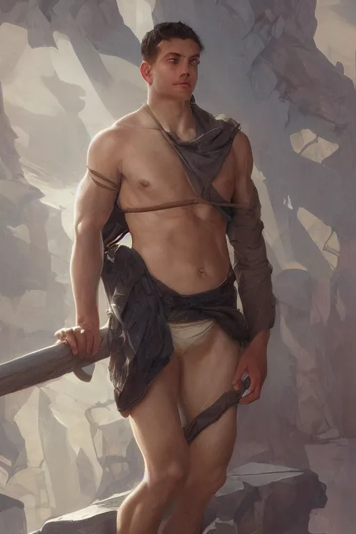 Prompt: Young man, no beard, muscular upper body, D&D, fantasy, realistic physic, accurate hyper-realistic body, elegant, highly detailed, digital painting, artstation, concept art, smooth, sharp focus, illustration, art by artgerm and greg rutkowski and alphonse mucha