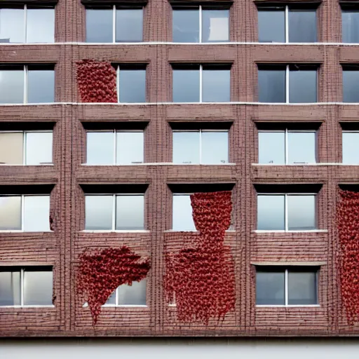 Image similar to a wall of a building with a stream of chocolate milk coming out from the windows