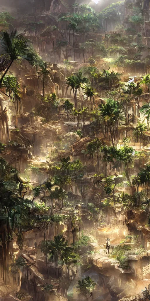 Prompt: concept art of rainforest city in the negev dessert. cinematic. epic framing, beautiful, highly detailed art station, behance, realistic