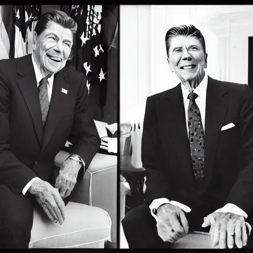 Image similar to [ ronald reagan sitting in chair next to tiger ]