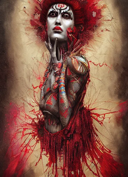 Image similar to queen of hearts, aztec god, highly detailed, cinematic, 8 k, by megan duncanson, benjamin lacombe, adrian borda, stanley artgermm, tom bagshaw, craig mullins, carne griffiths, ayami kojima, beksinski, giger, trending on deviantart, hyper detailed, horror, full of colour