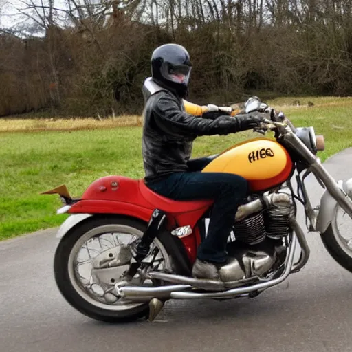 Prompt: a chicken riding a motorcycle