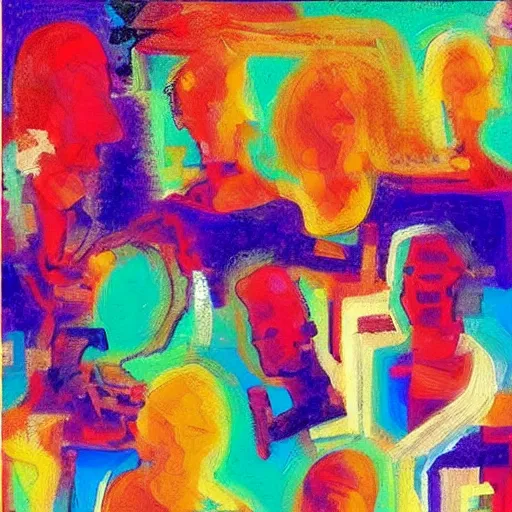 Image similar to “ a painting of everyone on this discord in front of their computer typing in text prompts to create ai generated art ”