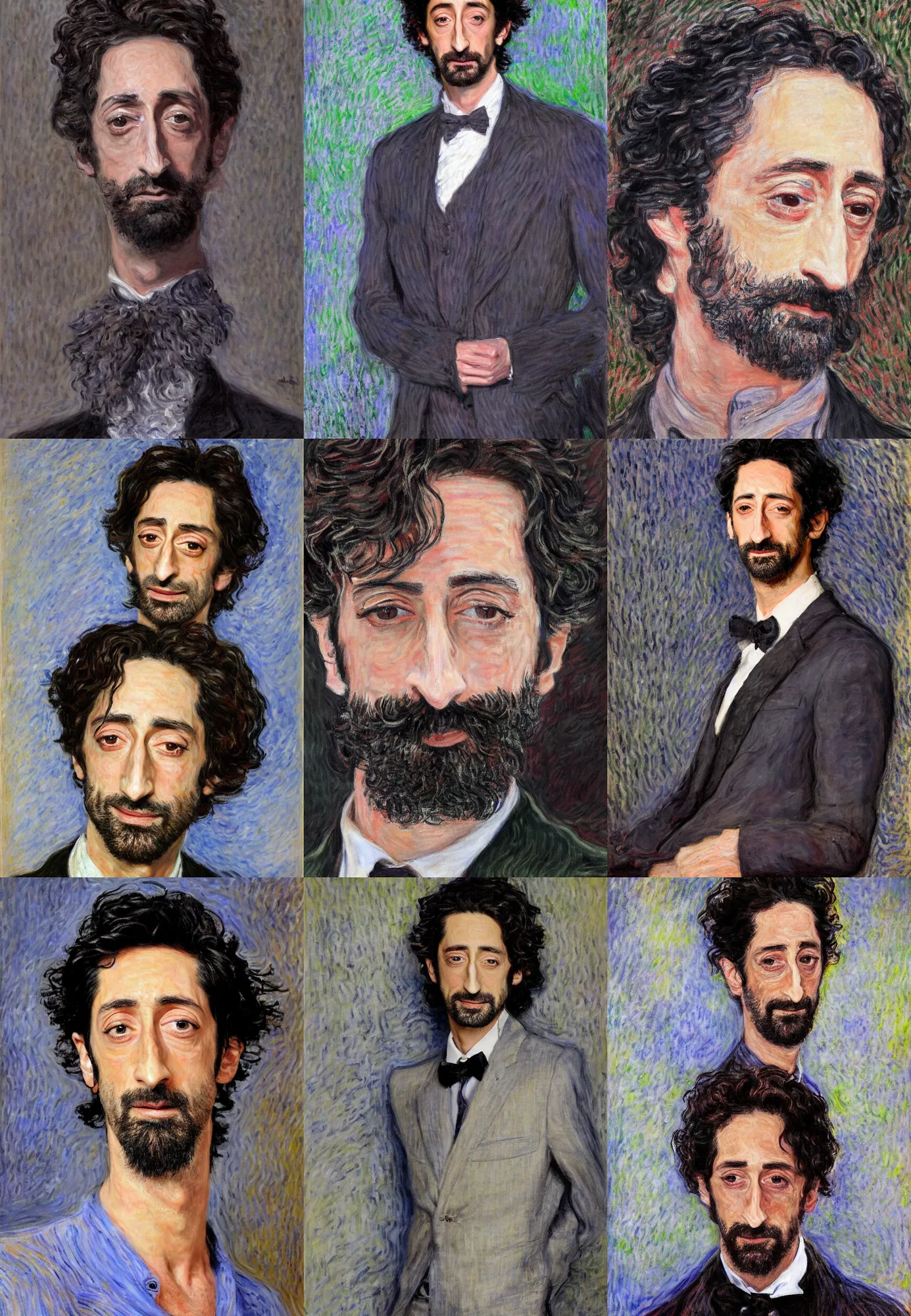 Prompt: high quality high detail portrait adrien brody painting by claude monet,