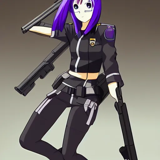 Image similar to Anime Major motoko kusanagi in all black uniform wielding a rifle, digital art