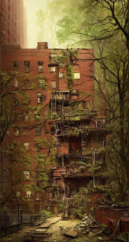 Image similar to (((((a ramshackle manhattan brick brownstone deep in the forest, completely overgrown))))) by Max Maximov!!!!!!!!!!!!!!!!!!!!!!!!!!!