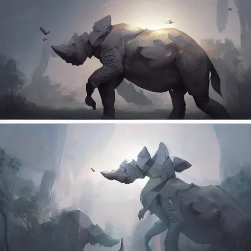 Image similar to 🦏, digital Art, Greg rutkowski, Trending artstation,cinematographic