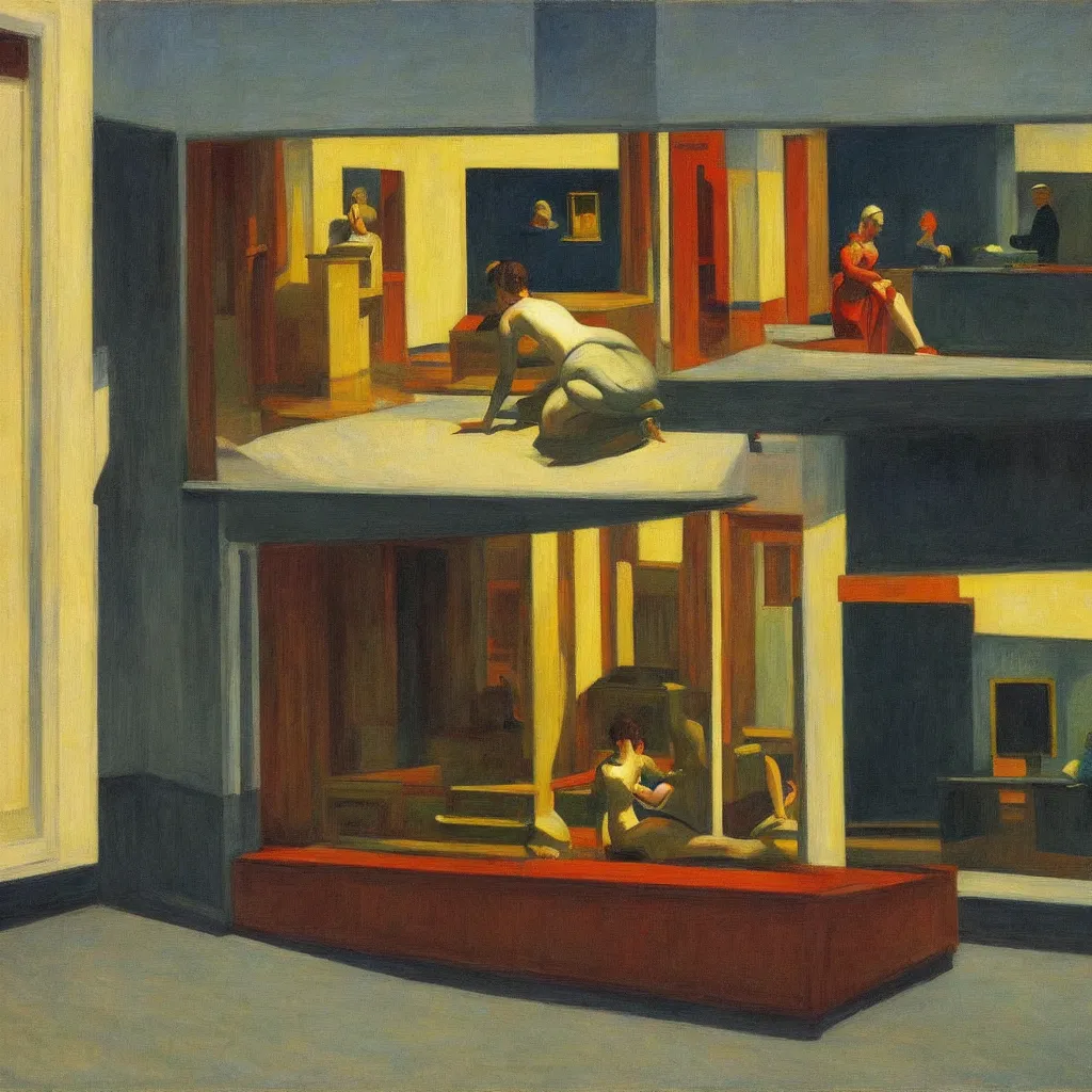 Prompt: art gallery by edward hopper