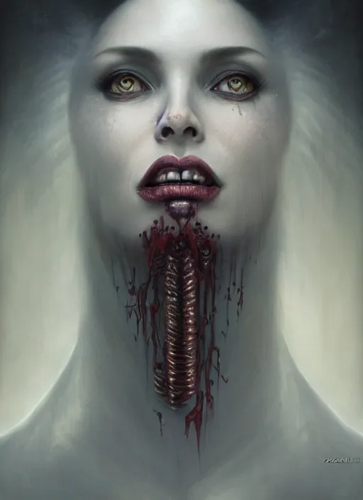 Image similar to a hyper detailed face portrait of the queen of blades, diablo 4 lilith, by tom bagshaw, by zdzisław beksinski, trending on artstation