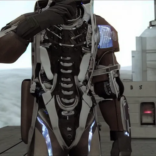 Image similar to Vin Diesel donning an HEV Mk. V suit starring in Half-Life 2 on the Borealis