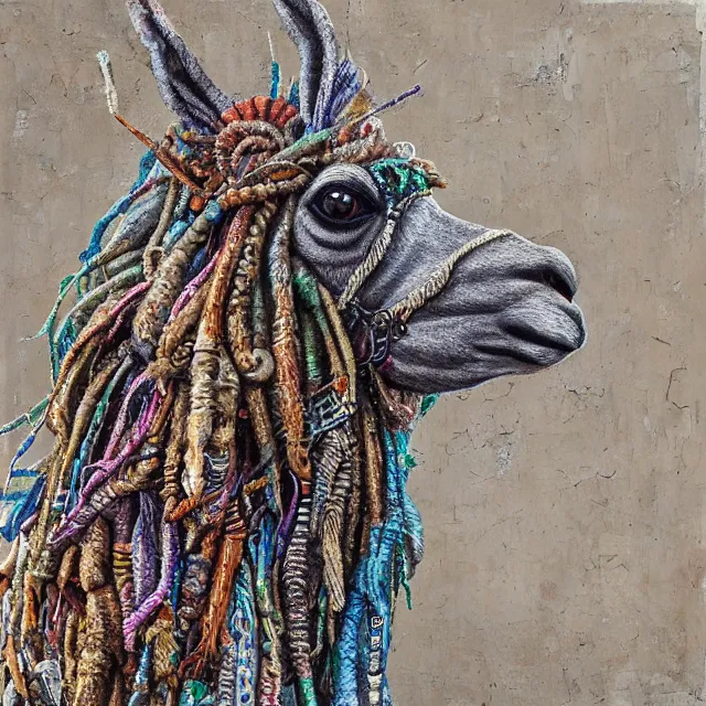 Prompt: llama with dreadlocks, industrial, by mandy jurgens, ernst haeckel, el anatsui, james jean