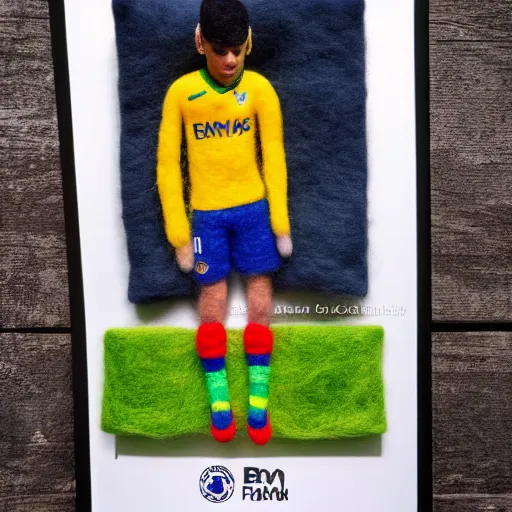 Prompt: neymar needle felted , needle felting art