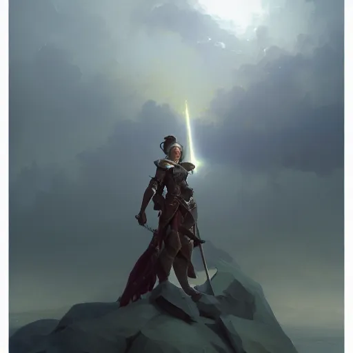 Image similar to beautiful paladin woman with plate armor, broad light, ambient occlusion, volumetric light effect, made by ivan aivazovsky, peter mohrbacher, greg rutkowski, matte painting, trending on artstation, 4 k, perfectly defined features, digital painting,