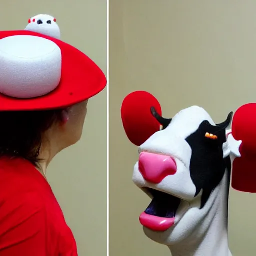 Prompt: holy cow wearing fez hat