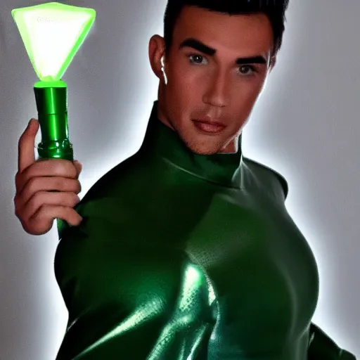 Image similar to handsome Green Ranger dating profile pic, Tommy, Power Rangers, Grindr, instagram, influencer, thirst pic, soft filter, candlelight, boudoir photography,