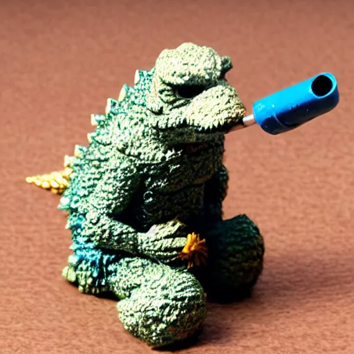 Image similar to anthropomorphic godzilla smoking a joint, 5 5 mm