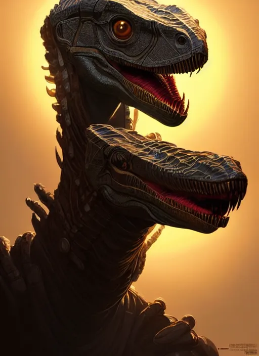 Image similar to portrait of apex legends, velociraptor head, intricate, elegant, glowing lights, highly detailed, digital painting, artstation, glamor pose, concept art, smooth, sharp focus, illustration, art by artgerm and greg rutkowski, artey freytag