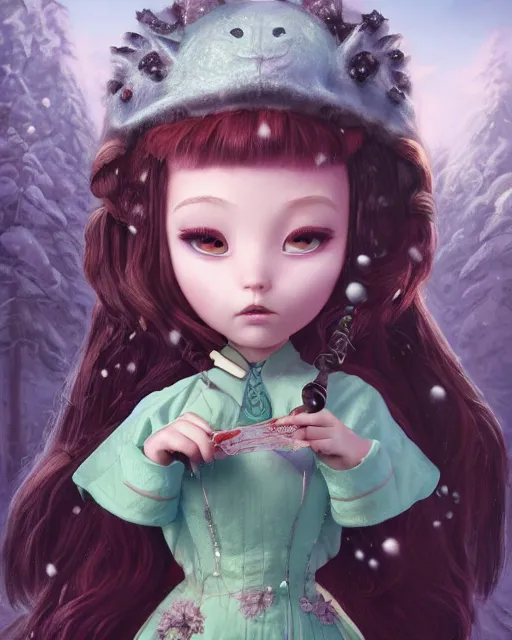 Prompt: An epic fantasy comic book style portrait painting of an extremely cute and adorable very beautiful wintergreen girl, character design by Mark Ryden and Pixar and Hayao Miyazaki, unreal 5, DAZ, hyperrealistic, octane render, cosplay, RPG portrait, dynamic lighting, intricate detail, winter vibrancy, cinematic