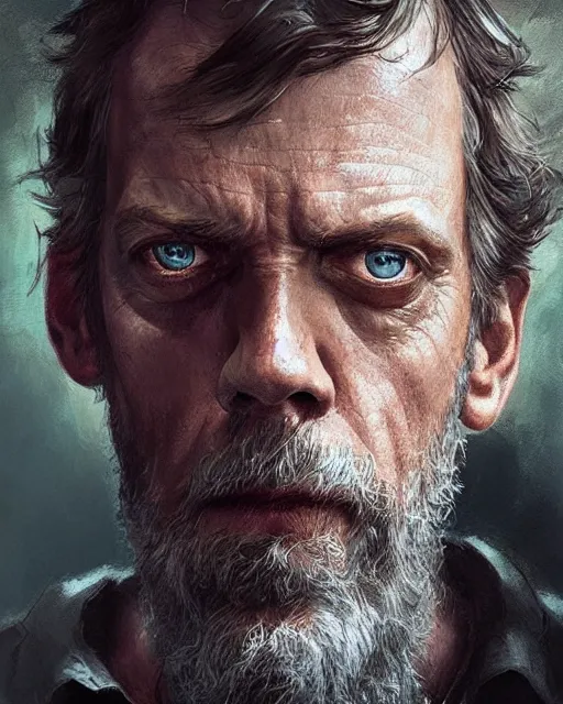 Image similar to hugh laurie, hyper realistic face, beautiful eyes, fantasy art, in the style of greg rutkowski, intricate, hyper detailed, smooth