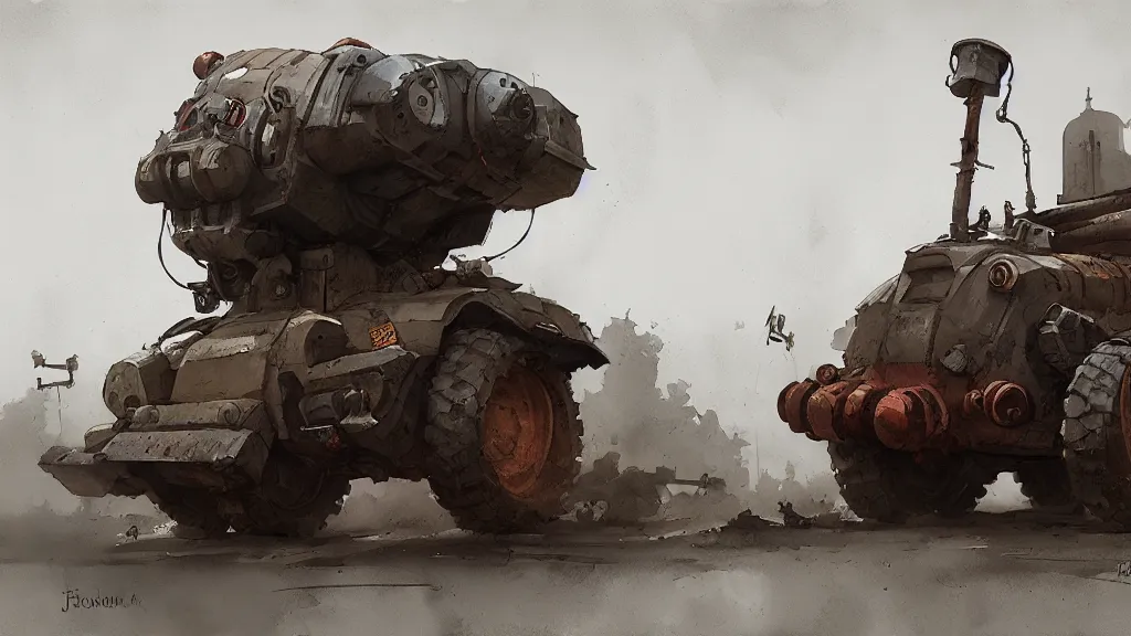 Image similar to big bertha howitzer, watercolored, jakub rozalski, dark colours, dieselpunk, artstation