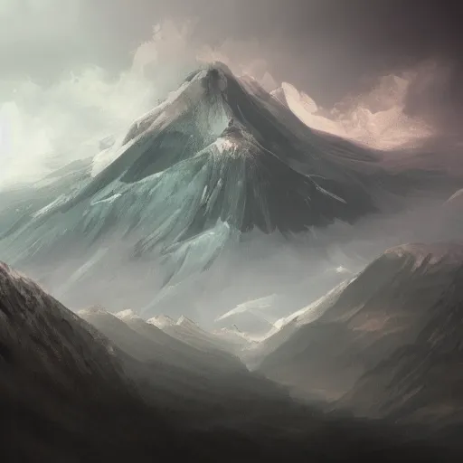 Prompt: a mountain so high that the top cant be seen, digital art, trending on artstation