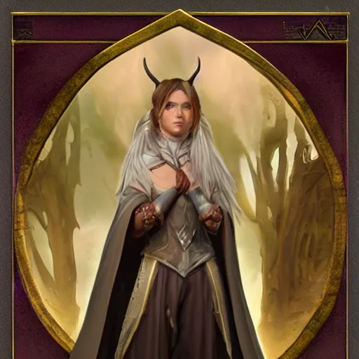Prompt: portrait of a female cleric for a fantasy videogame, horns growing out of head, dark robes
