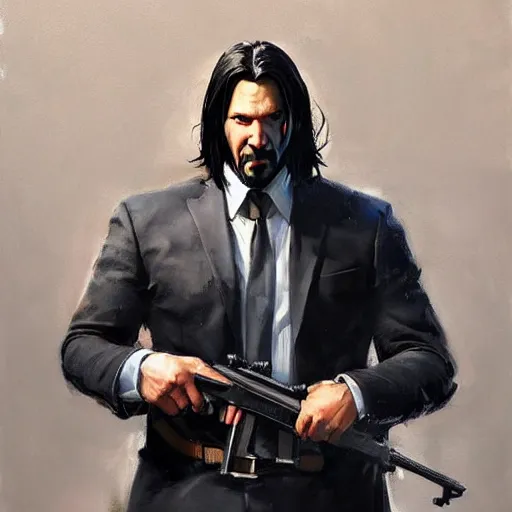 Image similar to greg manchess portrait painting of partially armored john wick as overwatch character, medium shot, asymmetrical, profile picture, organic painting, sunny day, matte painting, bold shapes, hard edges, street art, trending on artstation, by huang guangjian, gil elvgren, ruan jia, greg rutkowski, gaston bussiere