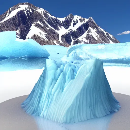 Image similar to A glacier with an ice cone hat, ultra realistic, ultra detailed, award winning, 8K, concept art