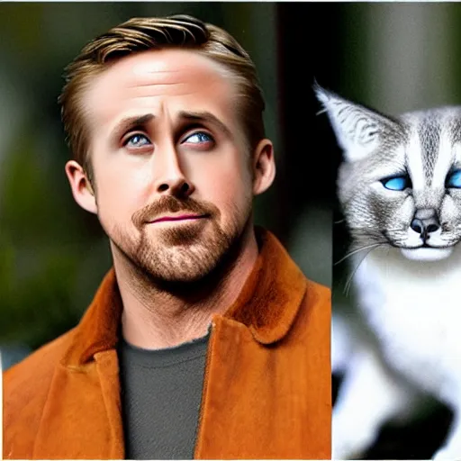 Image similar to Ryan Gosling and the cat Caracal