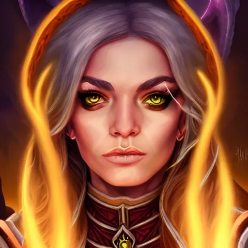 Image similar to Portrait of a sorceress, Hearthstone official trending art, exagerated accurate details, trending on MasterpieceStation in category 'Perfect identical eyes'