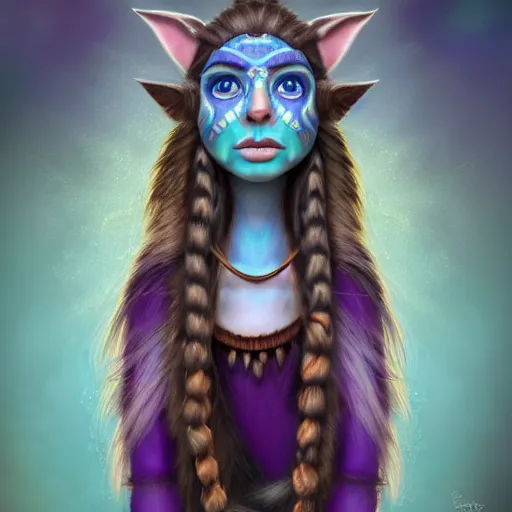 Image similar to indigenous elf with light blue eyes wearing a nose ring and long purple hair digital art, irina french, heraldo ortega, mandy jurgens, golden ratio, art canvas, award winning, masterpiece trending on artstation 8 k 1 5 0 mpx