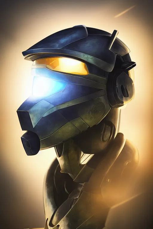 Image similar to robot ninja mask helmet halo master chief radiating a glowing aura global illumination ray tracing hdr fanart arstation by ian pesty and katarzyna da „ bek - chmiel