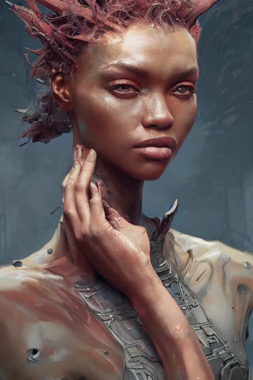 Prompt: Portrait of a south african Supermodel, marvel comics, dark, intricate, highly detailed, smooth, artstation, digital illustration by Ruan Jia and Mandy Jurgens and Artgerm and Wayne Barlowe and Greg Rutkowski and Zdislav Beksinski