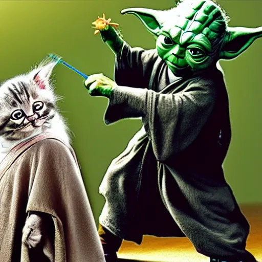 Image similar to Jedi master yoda playing with a kitten