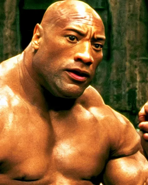 Image similar to film still close - up shot of dwayne johnson as john coffey petting a mouse in the movie the green mile. photographic, photography