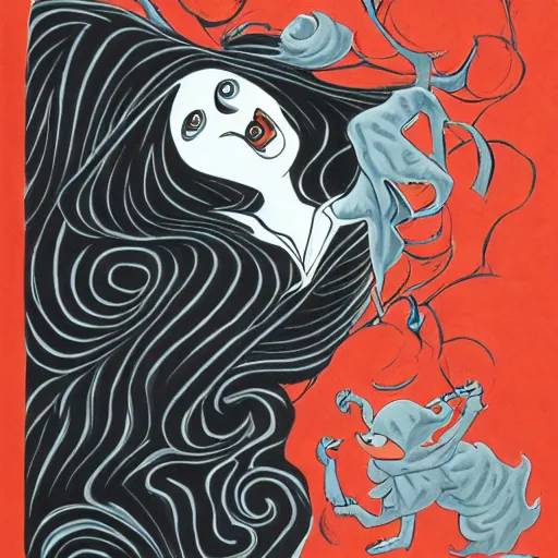 Prompt: gouache of a ghostly figure, mcbess, james jean