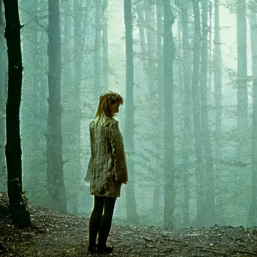 Prompt: laura palmer in the woods. still from blade runner -