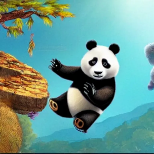 Prompt: a ninja panda in a pixar movie fighting robots