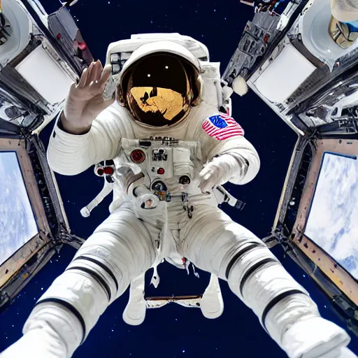 Image similar to astronaut in outer space lit from below, full body photo, 8 k