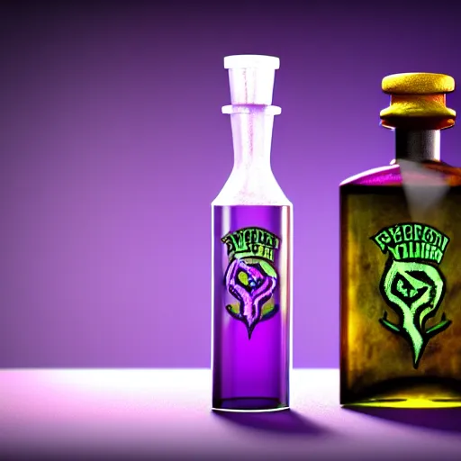 Prompt: hyper realistic poison bottle, purple liquid inside. background is an ancient laboratory. dnd style, ultra detailed, trending on artstation, concept art, octane render, unreal engine 5, 8 k rendering.