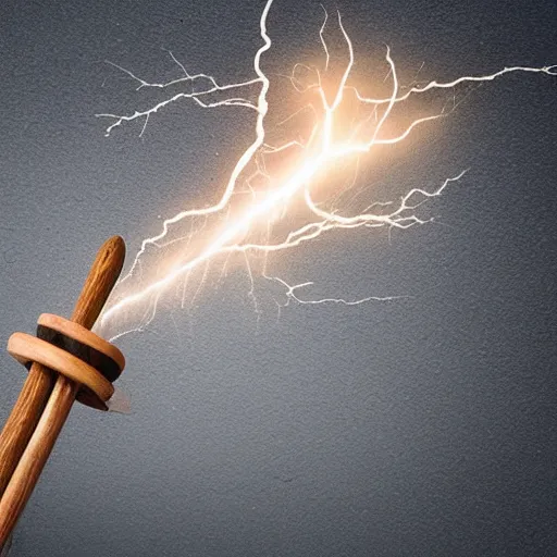 Image similar to a wooden wand with lightning bursting out of it