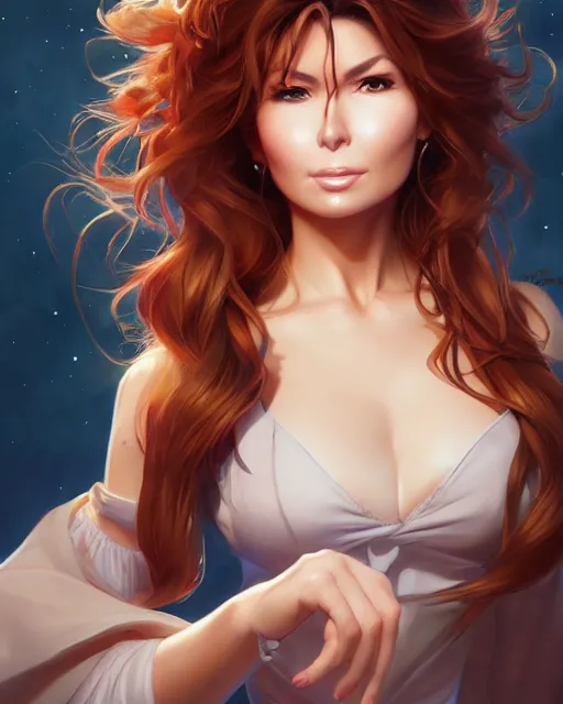 Image similar to anime portrait of Shania Twain by Stanley Artgerm Lau, WLOP, Rossdraws, James Jean, Andrei Riabovitchev, Marc Simonetti, and Sakimichan, trending on artstation