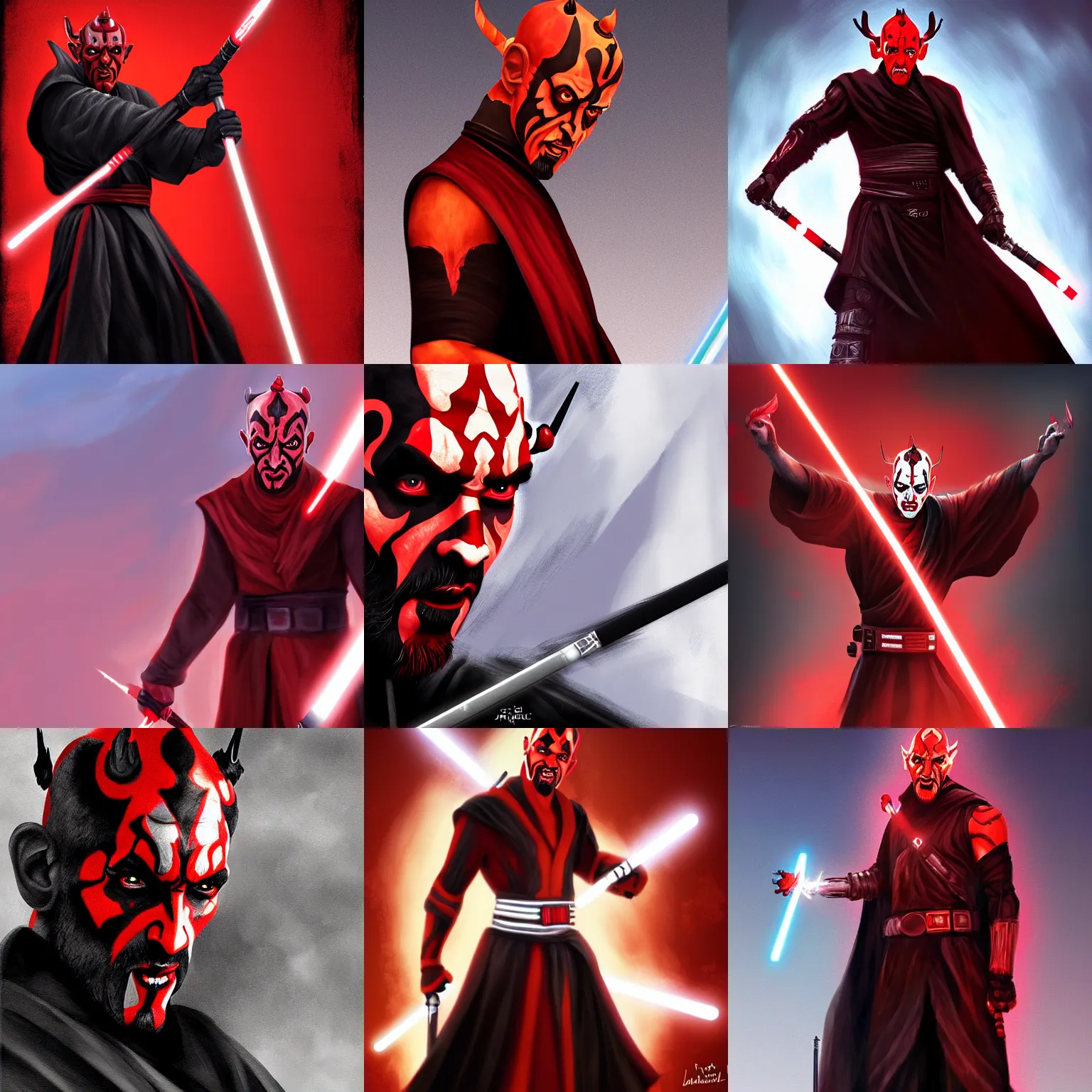 Prompt: an epic digital painting art of darth maul as a jedi, trending on artstation