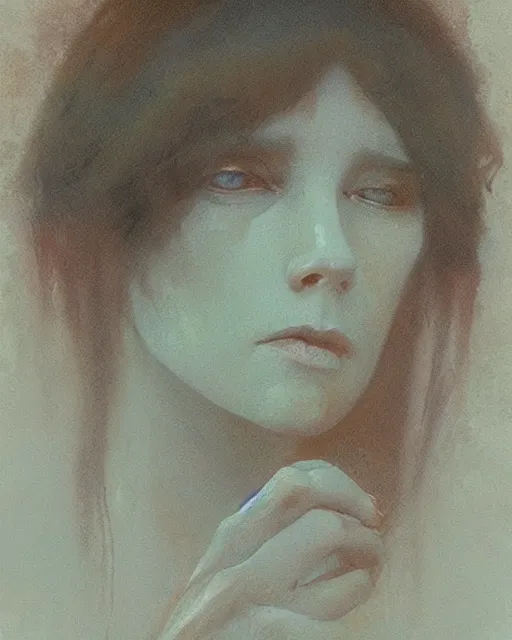 Image similar to a weary woman, mysterious, intricate, artstation, concept art, smooth, sharp focus, illustration, by mikalojus konstantinas ciurlionis, by mikalojus konstantinas ciurlionis
