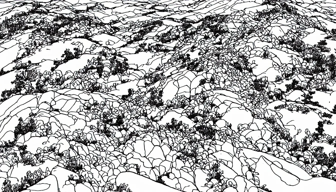 Image similar to backpacking over mountain ridgeline, minimalist line art by moebius, clean long lines, ultra detailed