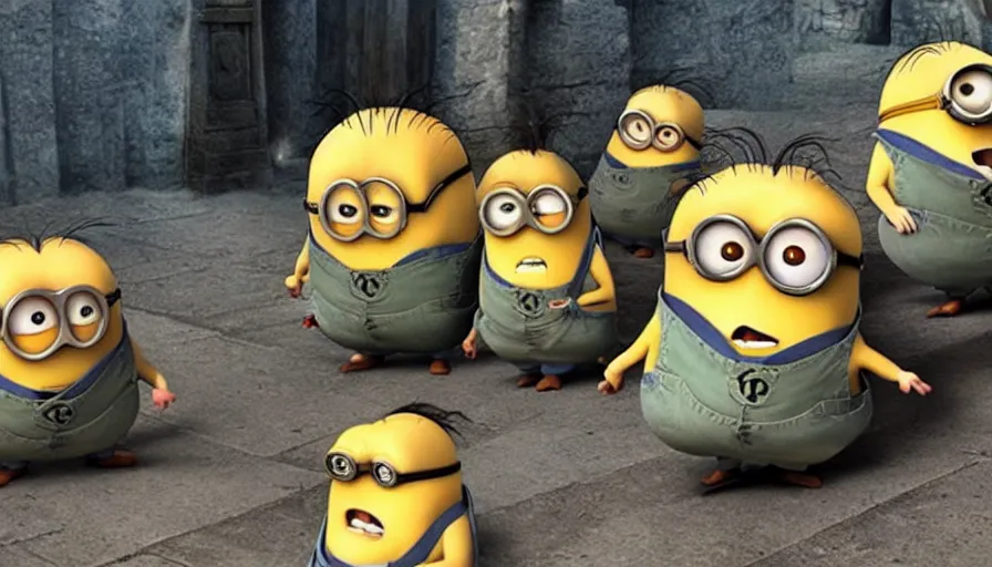 Image similar to Harry Potter!!, Harry Potter!!, ((the minions))