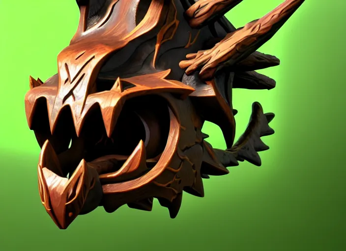 Image similar to brown wooden festeroot dragonskull treant head, stylized stl, 3 d render, activision blizzard style, hearthstone style, darksiders art style