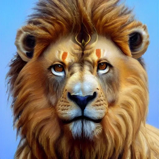 Prompt: a realistic oil painting portrait of a griffon, resembling a lion and and eagle, highly detailed, trending on artstation, by james gurney and michael whelan