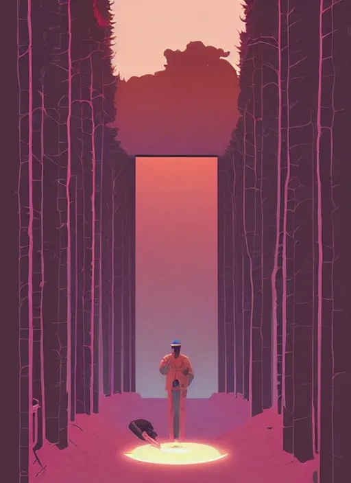 Image similar to poster artwork by Michael Whelan and Tomer Hanuka, of the game Portal, from scene from Twin Peaks, clean