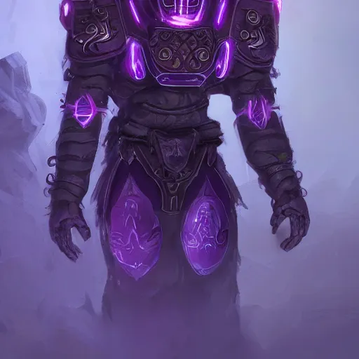 Image similar to purple glow coming off of ancient runic armored golem high detail, artstation, award winning masterpace